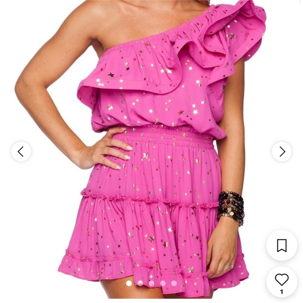 Buddy Love Hot Pink One-Shoulder Ruffle Dress with Star Accents Size Small